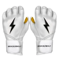 Bruce Bolt PREMIUM PRO Long Cuff Batting Gloves: White
