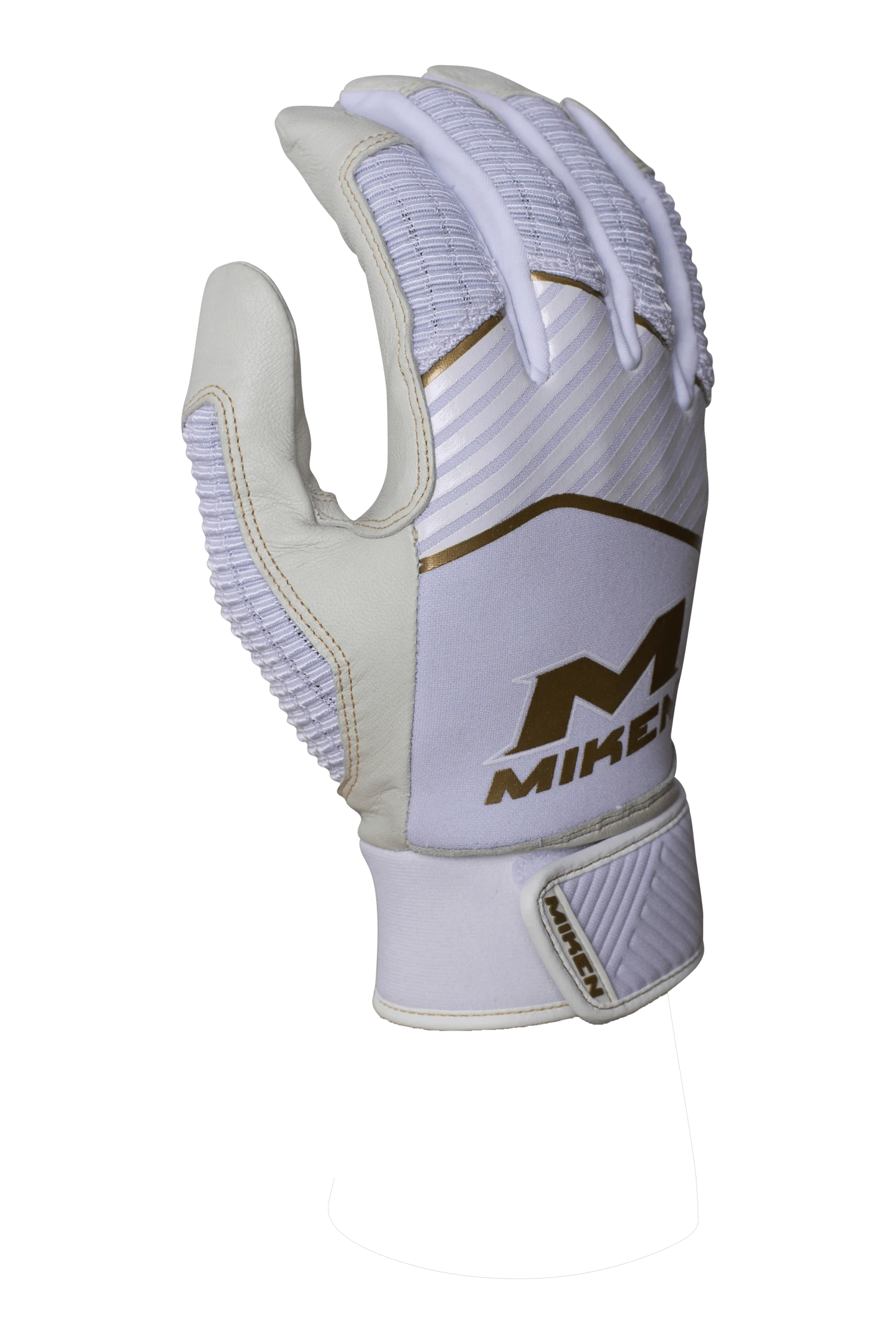 Miken Softball MK7X Adult White And Gold Batting Gloves: MBGGLD-WHT